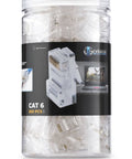 Cat6 RJ45 Pass Through Ethernet Connectors 200 Pack for Solid or Stranded UTP Cable in clear jar packaging
