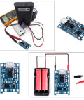 40 Pack 5V Micro USB Lithium Battery Charging Module With BMS Protection Board Over Discharge Guard For DIY Electronics, includes testing tools.