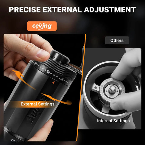 External setting of 60g Large Capacity Manual Coffee Grinder With 40 Adjustable Settings, Stainless Steel Burrs, close-up view