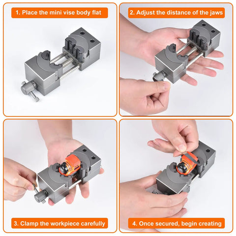 Heavy Duty Mini Bench Vise With Self Adjusting Fractal Jaw, Solid Hella Versatile Clamping Tool For Irregular Parts in use during setup.