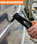 Rivet Gun Kit With Four Heads And 100 Rivets For Metal Plastic And Leather Heavy Duty Hand Riveter Set in use on metal surface