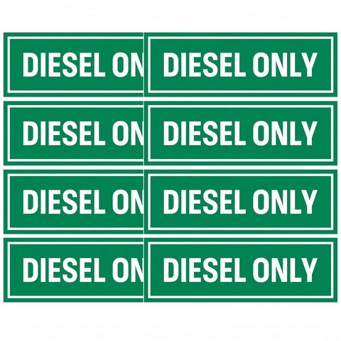 Diesel Only Stickers Eight Pack 6 By 2 Inch Weatherproof Ultra Durable Fuel Identification Labels For Fuel Tanks Cans Gas Caps And Heavy Equipment Bright White On Green Background