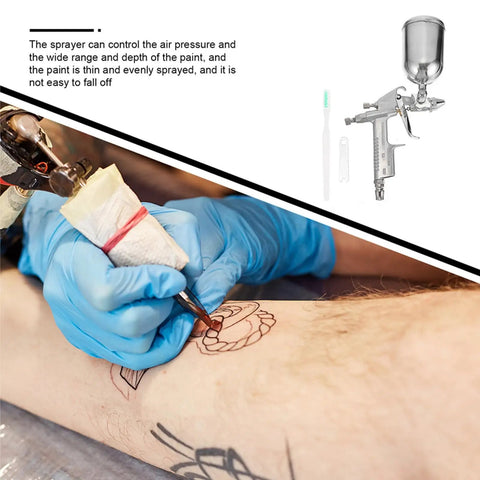 Beavorty Professional Aluminum Pneumatic Air Paint Sprayer Gun For Furniture And Automotive Equipment Repair used in tattoo art application.