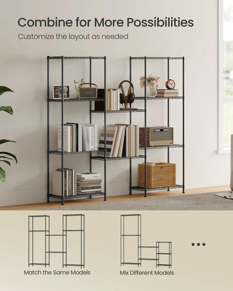 Five Tier Metal Wire Storage Shelf Unit With Adjustable Shelves For Garage Kitchen Pantry And Living Areas Ink Black Finish 11.8 Inch Deep 23.6 Inch Wide 63.4 Inch High Sturdy Durable And Easy Assembly, modular black wire shelves in living room