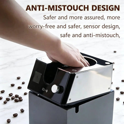 Electric Portafilter Cleaner Automatic Espresso Puck Sucker With Smart Sensor Induction, hand shown using anti-mistouch design.