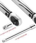 1/4 Inch Drive Click Torque Wrench For Pros With Dual Range Scale 20-200 Inch-Pounds and accessories including adapter and extension bar.