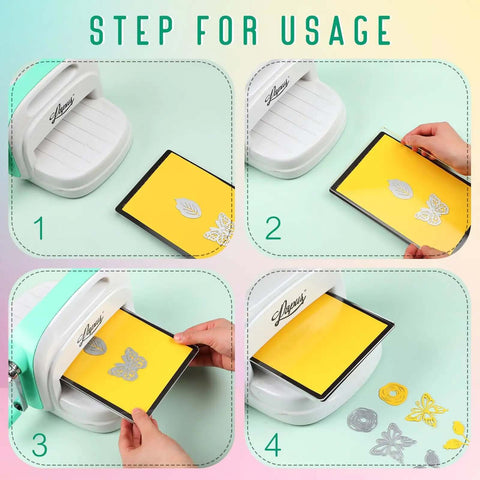 Step-by-step use of Must Have Die Cutting Magnetic Shim Mat Set 6x9 Inch with Card Size Grids and Two Acrylic Cutting Plates for crafting.
