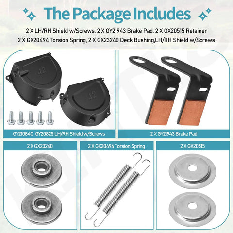 John Deere D Series Heavy Duty Shield And Brake Pad Kit With Screws For D100 To D130 Tractors components shown in detail