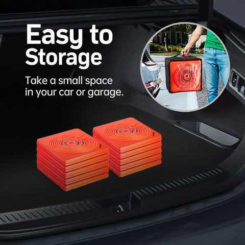 Four Pack 28 Inch Collapsible Traffic Cones With Reflective Collar For Road Parking And Driving Practice, Pop Up Safety Markers, Easy Storage In Car Or Garage, Durable Orange Traffic Cones in car trunk