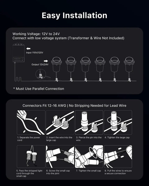 Installation diagram for Six Pack Low Voltage Landscape Well Lights With Glare Shield Ultra Bright Pro Grade 3000K Warm White Aluminum