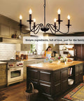 Farmhouse 6 Light Black Chandelier for Dining Room and Kitchen Island Pendant Light Fixture with Industrial Rustic Vibe