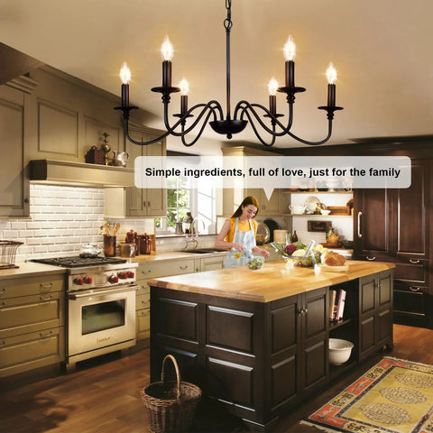 Farmhouse 6 Light Black Chandelier for Dining Room and Kitchen Island Pendant Light Fixture with Industrial Rustic Vibe