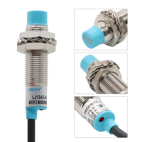 M12 Proximity Sensor With 4mm Sensing Distance, 10.5mm Cylindrical Body, NPN NO Output, 2m Cable shown in nickel-plated brass