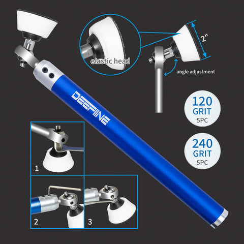 DEEFIINE blue aluminum wood lathe tool set with 4 carbide inserts; bowl sander and roughing/finishing tips