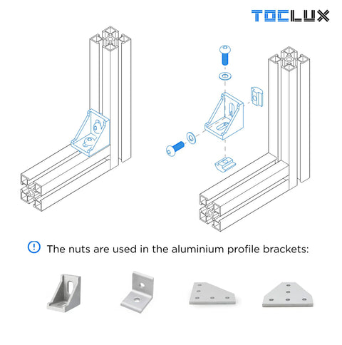Assembly diagram showing Built Like A Tank 680 Piece M5 T Nuts And Screws Kit For 20 Series Aluminum Extrusion hardware in use.