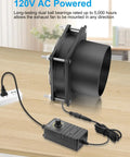 80mm 12V DC Axial Exhaust Fan with Adjustable Speed Controller on a wooden table, 3-inch flange visible
