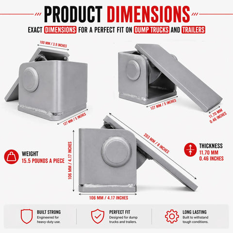Heavy Duty 2 Piece Greasable Weld On Solid Steel Dump Trailer Hinges For Dump Trucks And Trailers Built Tough For Heavy Loads Easy Lubrication And Maintenance With Grease Fittings Long Lasting Performance. Dimensions shown on steel dump trailer hinges, 5x5 in