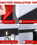 Collage showing 2 Inch By 20 Foot Foam Pipe Insulation Tape Self Adhesive For Winter Freeze Protection on various surfaces
