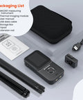 Top Shelf Ten In One Wall Scanner And Smart Thermal Imager with accessories including a USB cable and tripod on a gray surface.