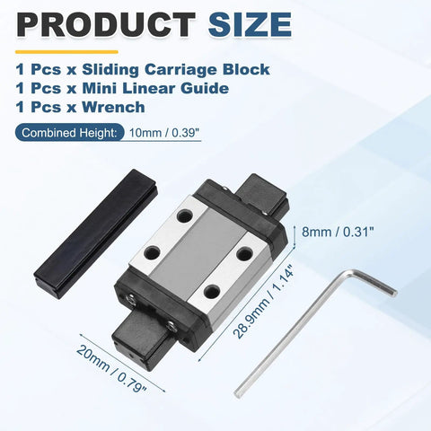 MGN9C Linear Bearing Carriage Block With Mini Guide And Wrench For 9mm Linear Motion Slide Rail Guide with size details
