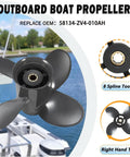 9.25 By 10 Inch Aluminum Outboard Propeller For Honda 8-20HP Right Hand 8 Spline 4 Blade OEM 58134-ZV4-010AH close-up
