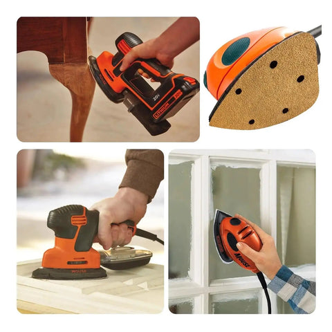 Top Tier 20 Piece Mouse Sandpaper Set With 40 Grit Hook And Loop Velcro Backing For Orbital Sander Coarse Polishing Dust Efficient Design Keeps Workspace Clean And Boosts Speed in use on furniture and walls.
