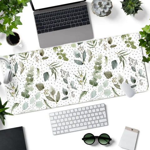 Green Speckled Boho Mouse Pad Desk Mat With Non Slip Rubber Base, Stitched Edges, Large 31.5x11.8 Inches, Soft Lycra, office setup