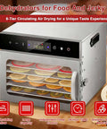 Built Tough Eight Tray Food Dehydrator Large Capacity Machine With Stainless Steel Racks smart controls and fruit slices drying.
