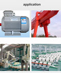 Industrial machinery including motors and cranes for heavy duty applications with factory robots and textile production lines.
