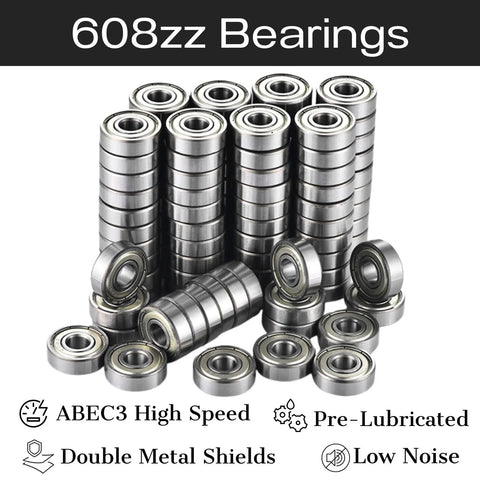100-pack 608zz bearings, 8x22x7 mm, double metal shielded ball bearings for DIY projects, 3D printing and skateboards, Amazon