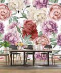 Room with Pink Peony Floral Wall Mural For Bedroom And Living Room Decor Large 183 Inch By 120 Inch Fabric Wallpaper Background