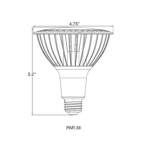33W PAR38 LED Bulbs 3000K Warm White, E26 Medium Base, 120V, 6 Pack, California Compliant, bulb diagram with dimensions