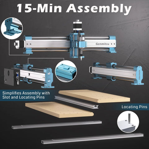 Front view of Genmitsu 4040-PRO CNC router with aluminum frame, blue accents, GRBL control for metal and acrylic