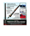 Black Short Rubber Six And Three Quarters Inch Universal Antenna Kit showing copper coil, stainless steel thread, and car mounts.