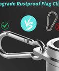 Top Notch 1.5 Inch Flag Pole Rings With Anti Wrap Swivel Clips And 360 Degree Rotating Aluminum Alloy Mounting Hardware For Rad Tangle Free Flag Flying With Rust Resistant Carabiners Two Pack showing upgrade rustproof flag clips.