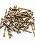 Workhorse Heavy Duty Hot Dip Galvanized Carbon Steel Wood Screws Featuring Snag Free Cross Head Design For Reliable Self Tapping Performance On All Your Rugged DIY Or Pro Shop Jobs 250 Pack close-up showing durable screws with zinc finish.