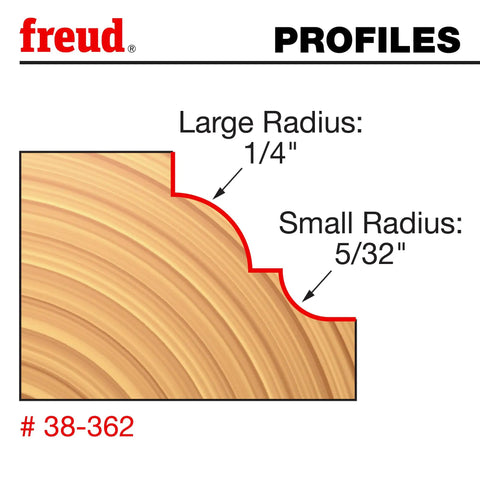 Diagram showing wood profile created by Quadra-Cut Classical Cove And Bead Router Bit Pro Grade One And A Half Inch Diameter.