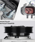 Heavy Duty Plug And Play AC Compressor With Clutch For Chrysler Town And Country Dodge Caravan Grand Caravan 3.3L 3.8L 2001 To 2007 showing 6-groove pulley and connector details.