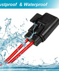 Ato Atc Inline Fuse Holder Kit With IP67 Waterproof Sealed Fuse Block and red crimp terminals splashing in water.