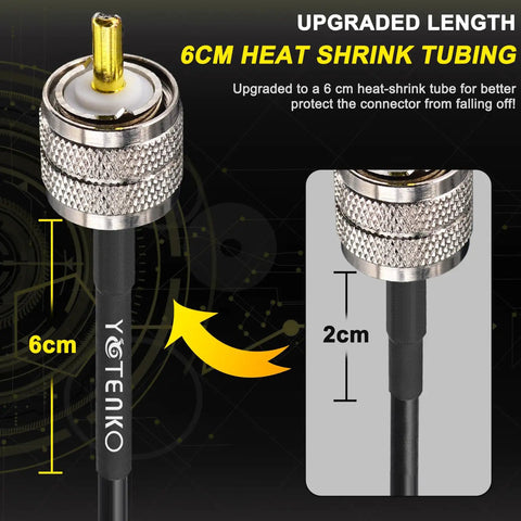 Close-up of PL259 Jumper Cable 1 Ft RG58 Coaxial Cable 50 Ohm for SWR Meter showing 6cm heat shrink tubing protection
