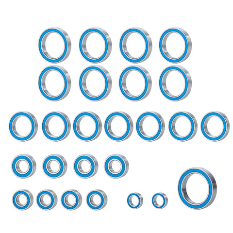 Blue Ball Bearing Kit 26-Piece Set for Big Rock Typhon Granite Senton 3s BLX RC Crawler Upgrade Parts displayed in layout
