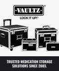 Locking Medicine Box With Combination Lock For Safe Medication Storage Portable Metal Lock Box For Pills And Valuables Small Code Protected Storage Case Black, showing multiple sizes.