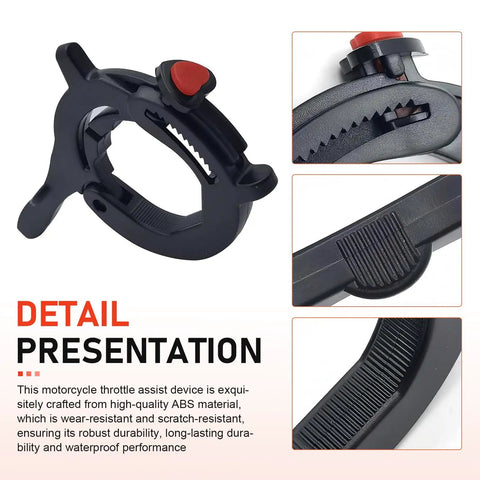 Universal Motorcycle Cruise Control Throttle Lock Waterproof Handlebar Bracket in black with non-slip grip detail.