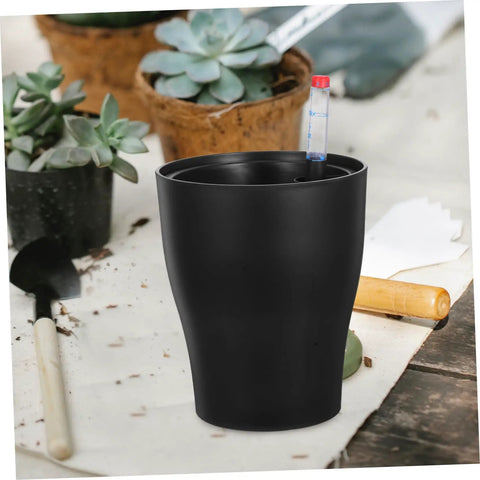 Self Watering Plant Pots For Beginners No Fuss Easy Care Indoor Planters With Built In Water Reservoir System Durable Plastic Flower Pots For Low Maintenance Indoor Garden On Patio Balcony black plastic pot