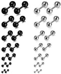 14 Pairs Stainless Steel Ball Stud Earrings Set For Cartilage Tragus Helix Piercing Barbell Style 2 To 8 Millimeter Range Silver And Black Tones For Men And Women Everyday Wear Dope Mix And Match, black and silver pairs