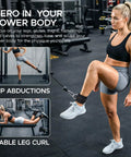 Pro Level Ankle Strap For Cable Machine With Thick Breathable Padding Tailored For Beast Mode Leg Day Booty Work And Hamstring Curls Black in use during hip abductions and leg curls.