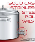 Heavy Duty Stainless Steel Insulated Double Wall Stock Pot Keeps Grub Bangin Hot Or Bone Chill Long For Catering Duties And Backyard Boils With A Massive Forty Quarts showcasing solid cast stainless steel ball valve for easy cleaning.