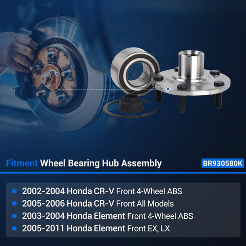 Pair BR930580K Front Wheel Bearing And Hub Assembly For Honda CR V 2002 2006 And Element 2003 2011 next to brake disc