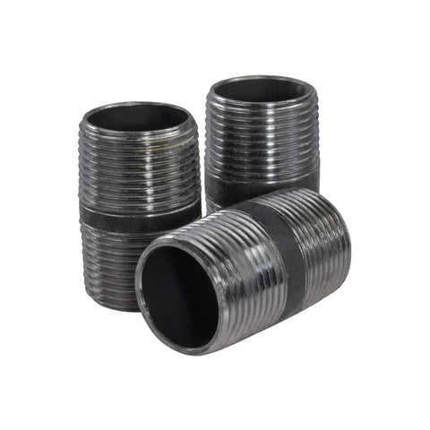 Three pieces from the Malleable Black Pipe And Fittings Kit For Do It Yourself Projects, 60 Piece Set With 1 Inch Threaded Nipples Varied Lengths