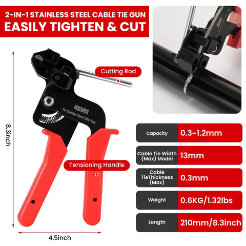 Workhorse Heavy Duty Stainless Steel Cable Tie Gun Set With 150 Self Locking Zip Ties And Cutter Kit for precision use.
